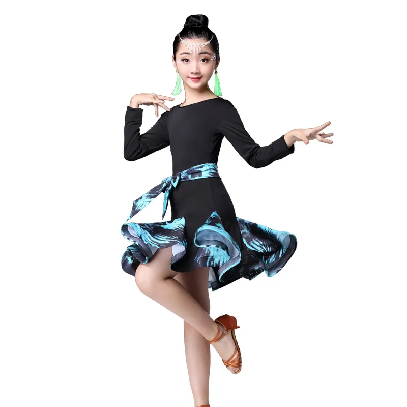 

New children's Latin dance practice wear, performance wear,girls' Latin dance dress,long and short sleeved Latin dress for girls