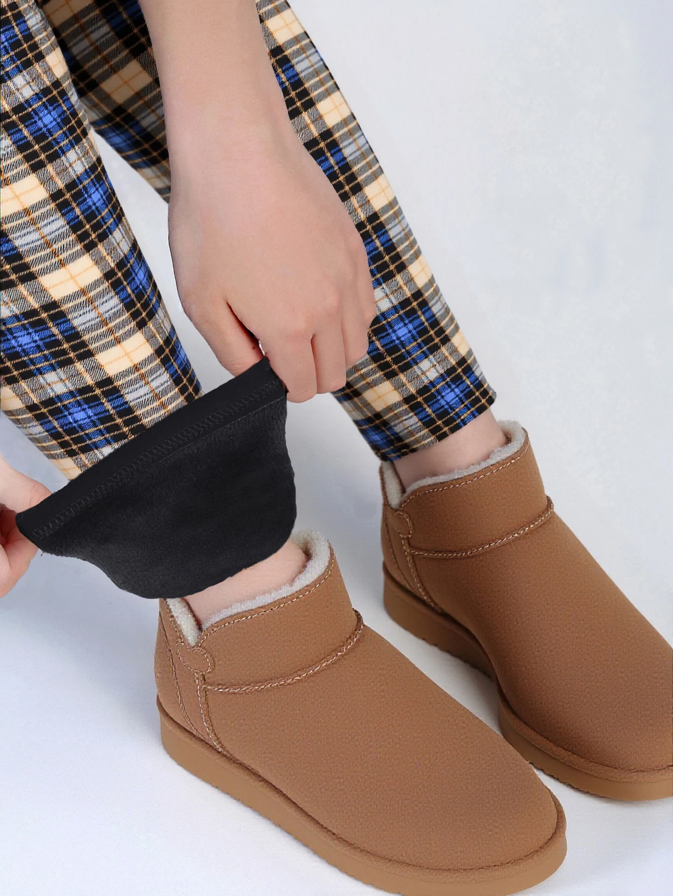 Autumn Winter 1PACK Women's Blue Checkered Plush Thick Sexy Tight Legging Casual Sports Elegant Fitness Yoga Pants