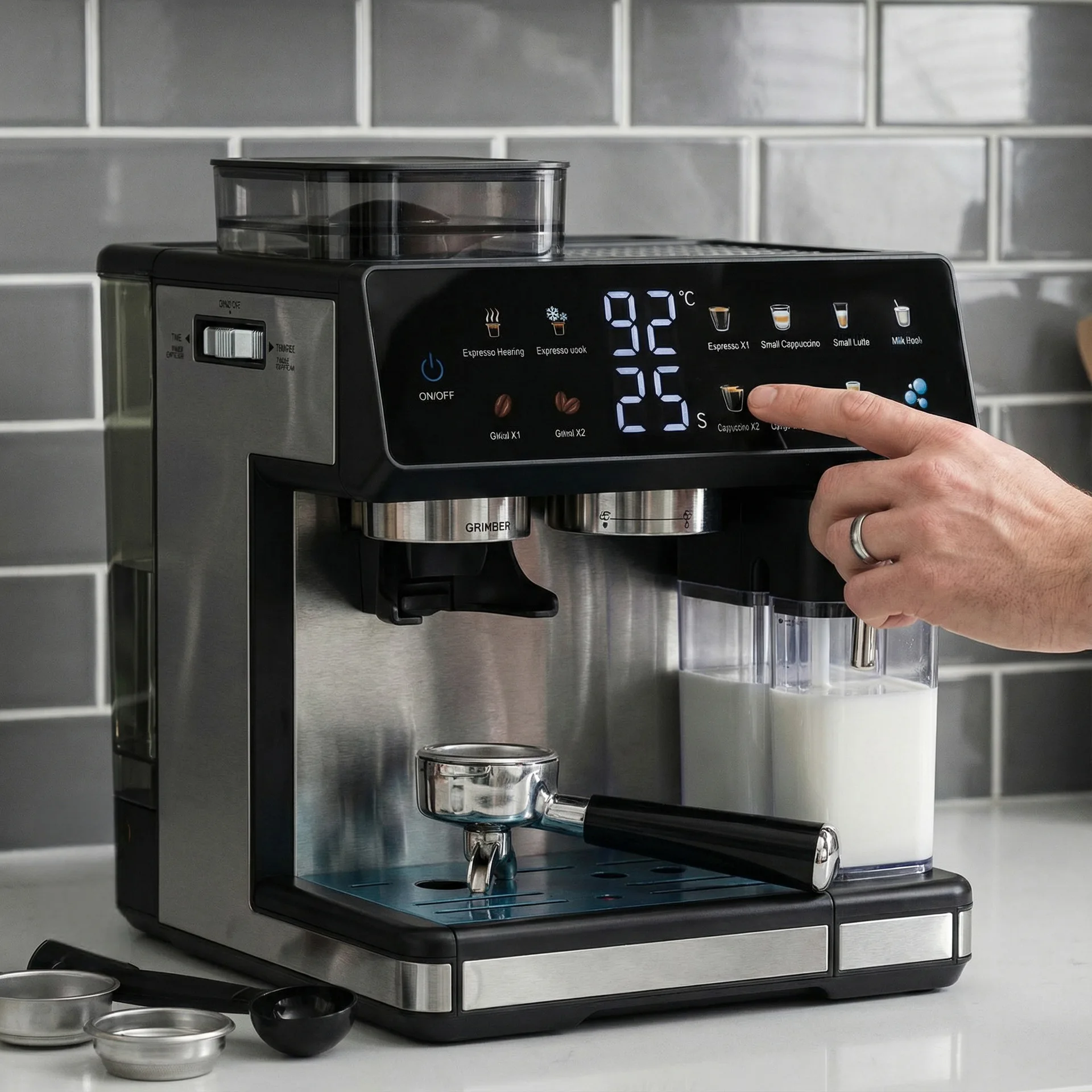 Electric PP+Stainless Steel 2.6L Water Tank 12-Menu Semi-Automatic Espresso Coffee Maker 20 Bars Portable Hotel & Household Use
