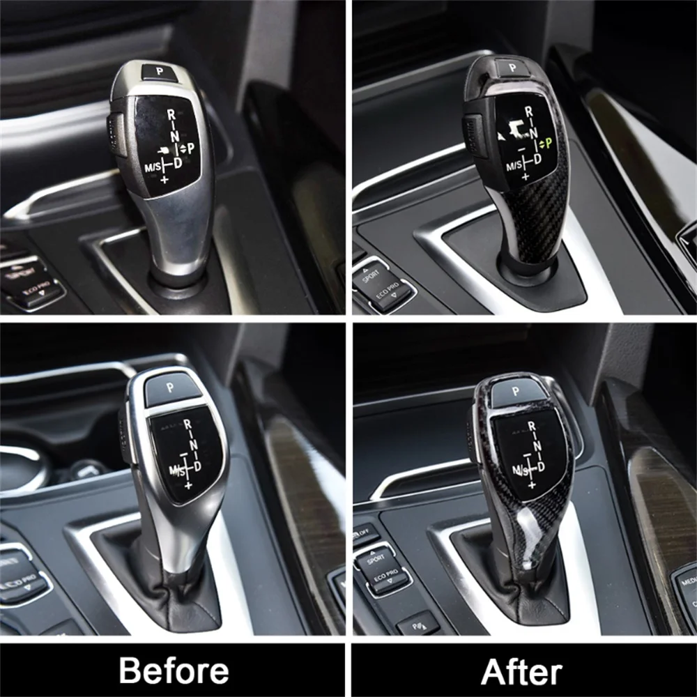 For BMW F30 F10 F15 F07 F20 F21 F22 F32 F34 F35 5GT Car Gear Shift Knob Panel Frame Cover Head Trim Protector Carbon Fiber