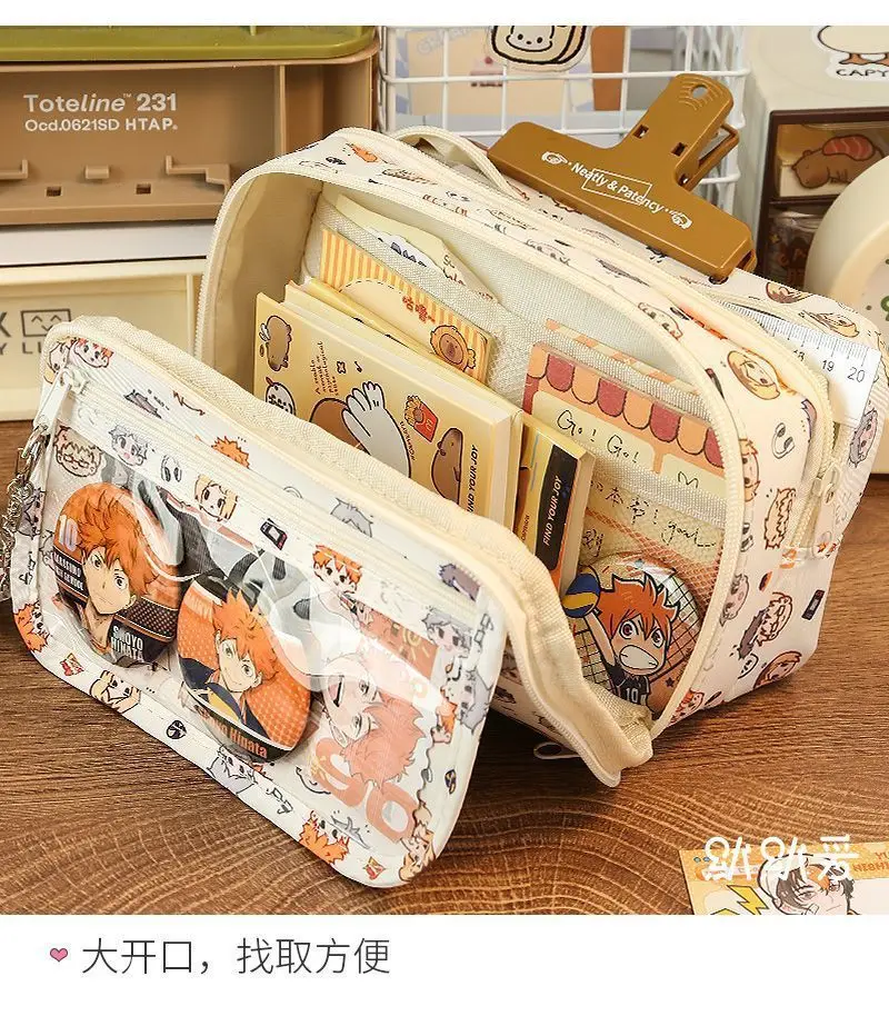 هايكيو!! أنيمي الأجهزة الطرفية طالب القرطاسية حقيبة التخزين الوجه من نوع 9-layer ذات سعة كبيرة حقيبة أقلام رصاص 22*14 سنتيمتر هدية للأطفال #6