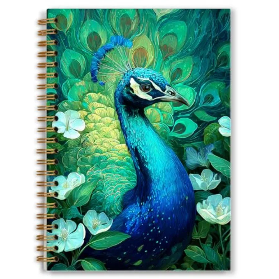 

Foritho Blue Floral Peacock Notebook Gifts for Women, Botanical Bird Nature Journal, Vibrant Elegant Teal Green Floral Peacocks