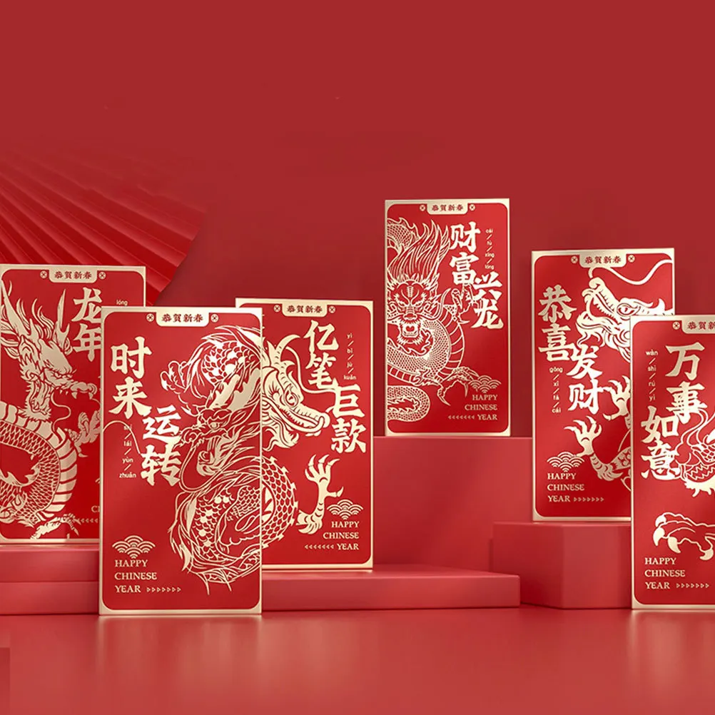 6 pçs envelope vermelho padrão de ouro envelopes de dinheiro da sorte pacotes de dinheiro festival de primavera pacotes vermelhos tradicionais chineses