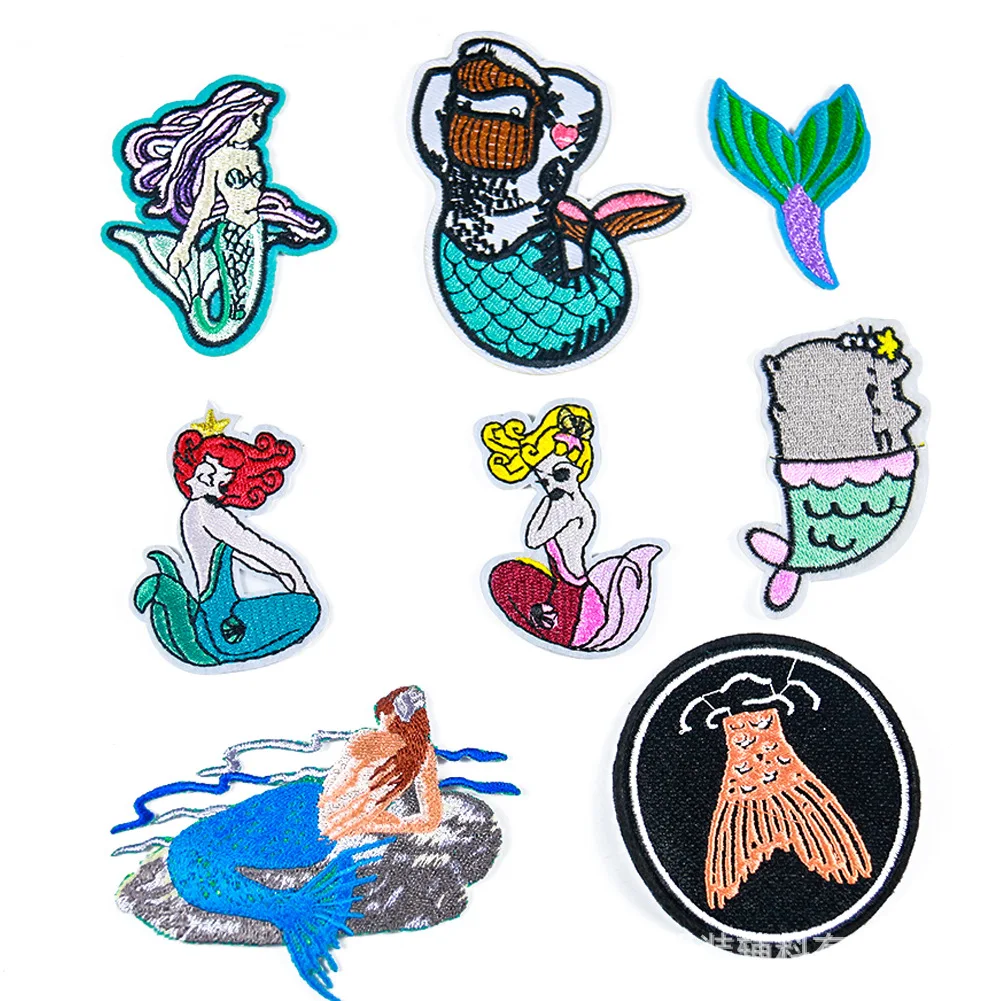 2pc Mermaid Princess Embroidery Patches Pearl Fishtail Cartoon Custom Applique for DIY Kids Clothing Sewing Accessories