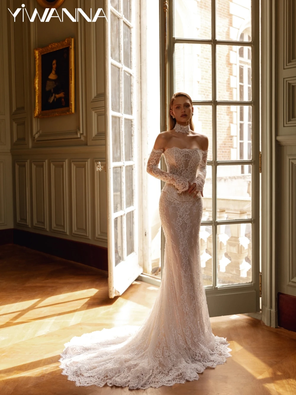

Detachable Sleeve Luxury Beaded Mermaid Wedding Dress With Corset Illusion Strapless Bridal Gown Customized Dresses For Bride
