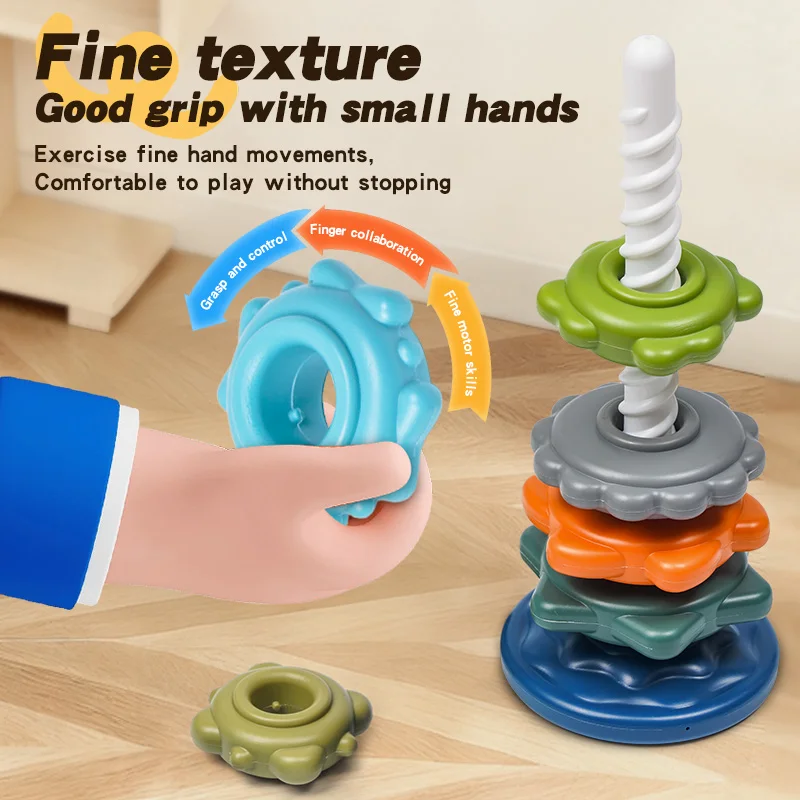レインボーツイストアンドスタック カラフルネスティングリング 1～3歳の赤ちゃんと幼児向けツイストタワー 早期教育教育玩具、子供向け
