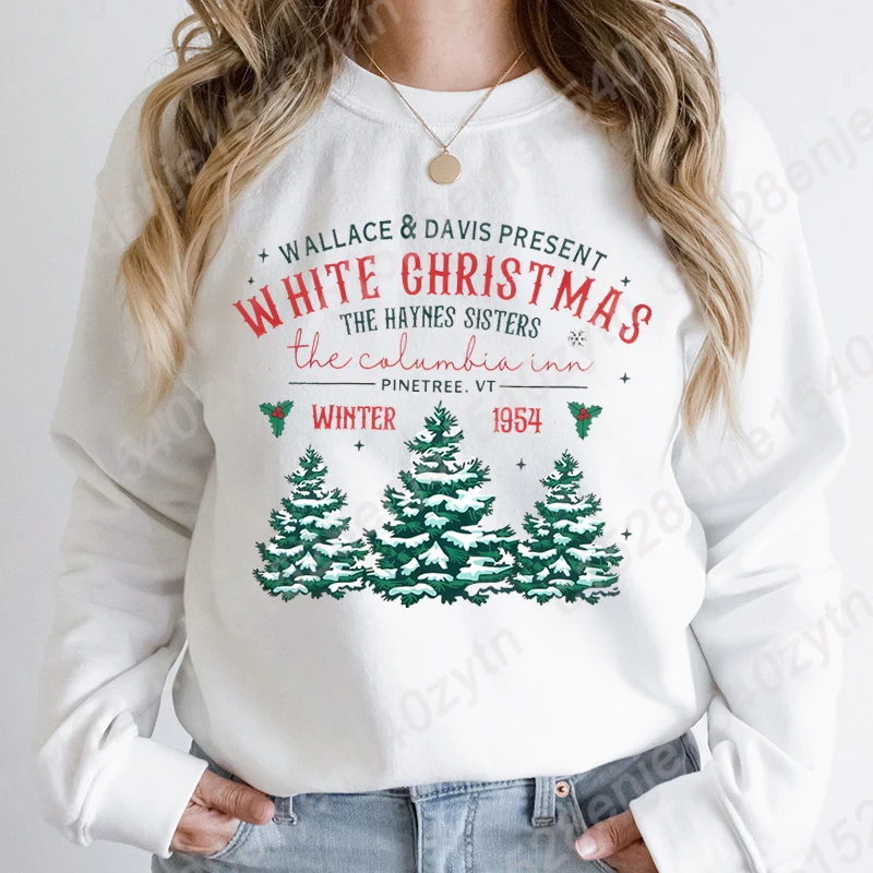 

Womens White Christmas Sweatshirt Crewneck Christmas Tree Graphic Sweatshirts Women Xmas Pullover Tops