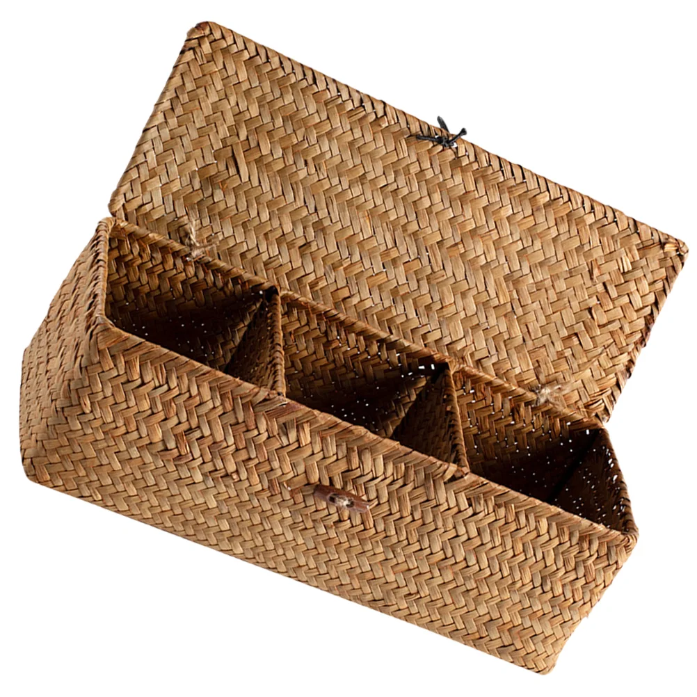 

Large Storage Basket with Lid Straw Box Baskets Pastoral Style Woven Sugar Packet Holder Bin