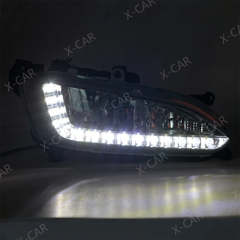 2PCS For Hyundai Santa Fe IX45 2013-2015 12V LED DRL Daytime Running Drive Light Fog Lamp Car Headlight Assembly
