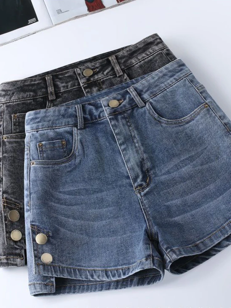 Vintage Slim Denim Shorts Women High Waist Casual Pockets Hotsweet Shorts Summer Retro Streetwear Female All Match Jeans Shorts