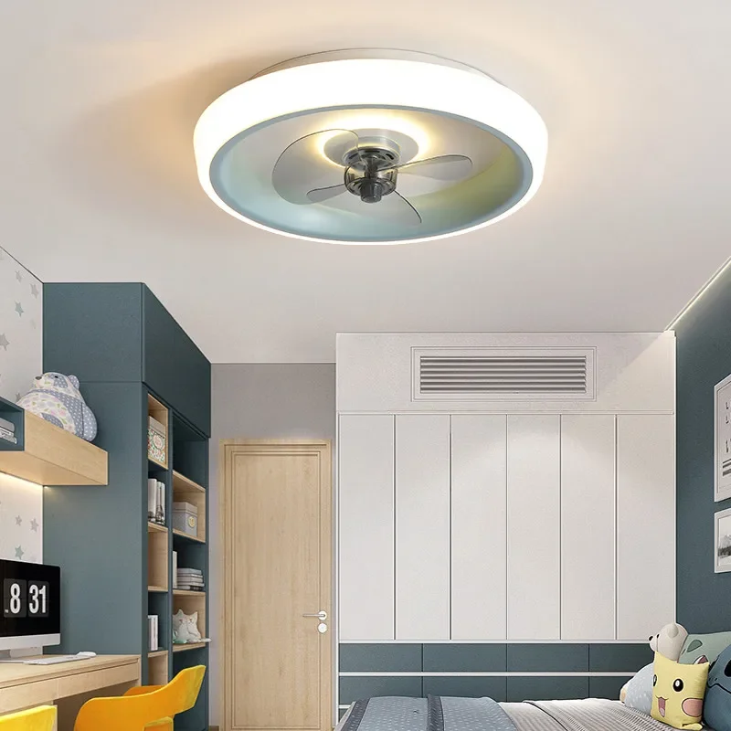 Modern Simple Ceiling Fans Lamp LED Invisible Blades Small Bedroom Study Living Room Remote Control Kids Ceiling Light Luminaire