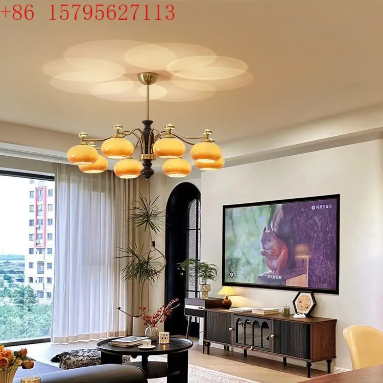 

Medieval vintage living room chandelier Bauhaus American vintage dining room study bedroom cream pastoral solid wood lamp