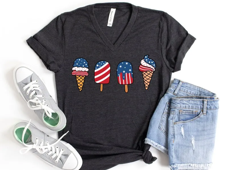 Popsicle Shirt, 4th Of July Shirt, Independence Day Flag Gift For American, Patriotic Freedom Shirt 100% Cotton Streetwear goth