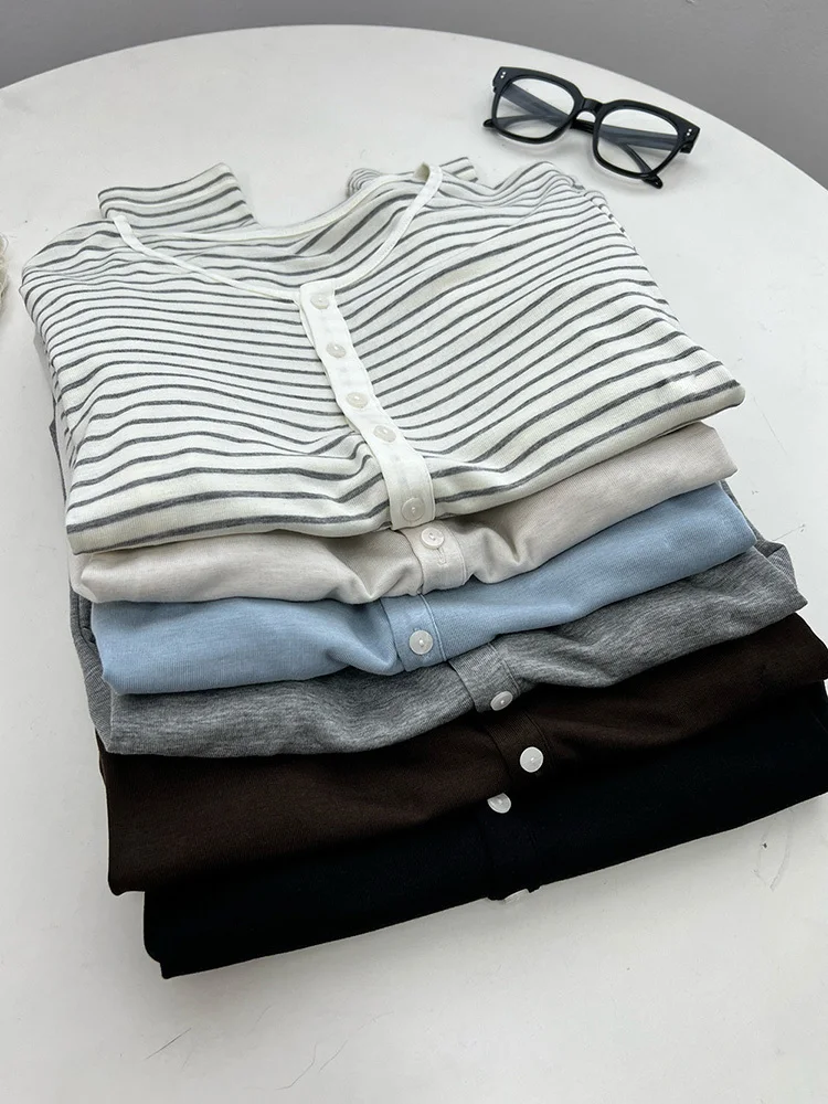 

Women Acetate Wool T-shirt,Autumn Winter Soft Round Neck Slim Striped Long Sleeve Bottoming Tops