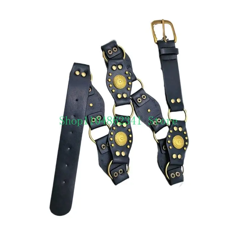 

652F Elegant Ladies Ethnic Waist Belt Delicate Carved Flower Buckle Belt American Women PU Stitching Waist Belt