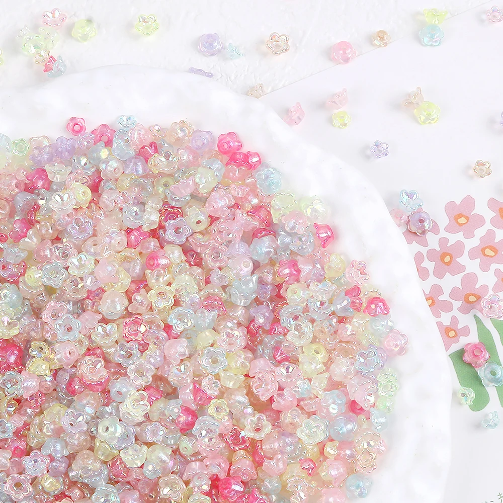 

100Pcs/lot AB Flower Acrylic Beads Spacer Beads Loose for DIY Charms Bracelets Jewelry Making Findings Accessorie