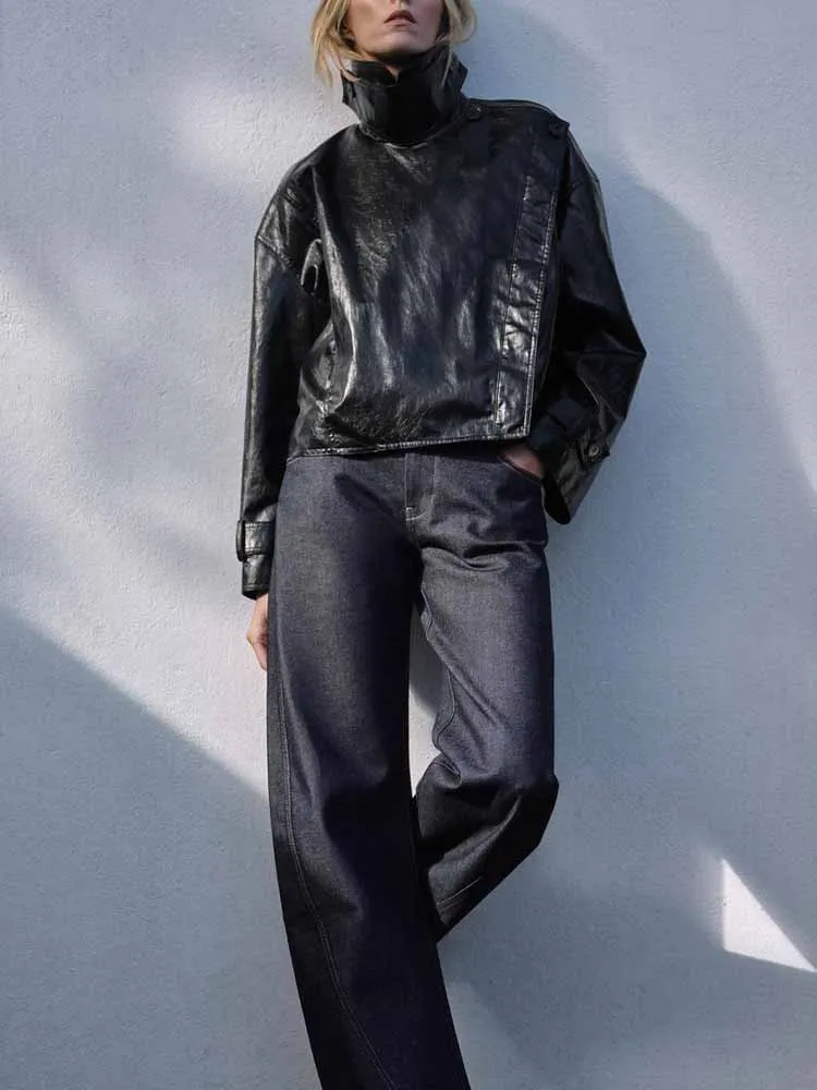 

Новое поступление осени/зимы в европейском и американском стиле, модное женское однобортное короткое блестящее пальто с лацканами и длинными рукавами