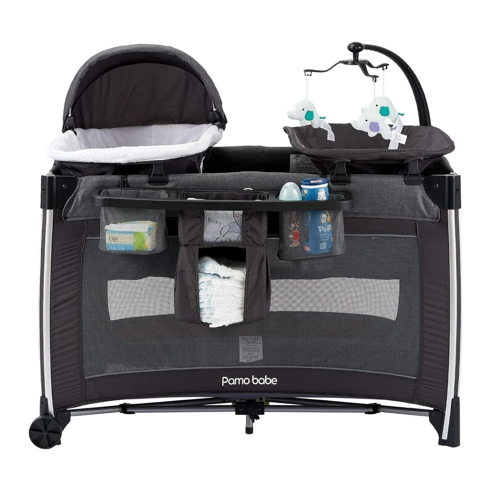 Culla portatile 4 in 1 Centro nido deluxe, parco da viaggio pieghevole con culla, materasso, fasciatoio per neonato