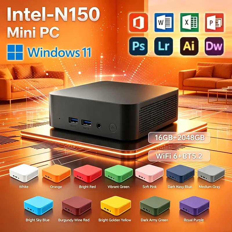 Intel N150 Windows 11 Mini PC Compact Mini Laptop 16GB RAM 1024GB SSD HD WiFi6 BT5.2 Multifunctional Daily Notebook Gaming PC