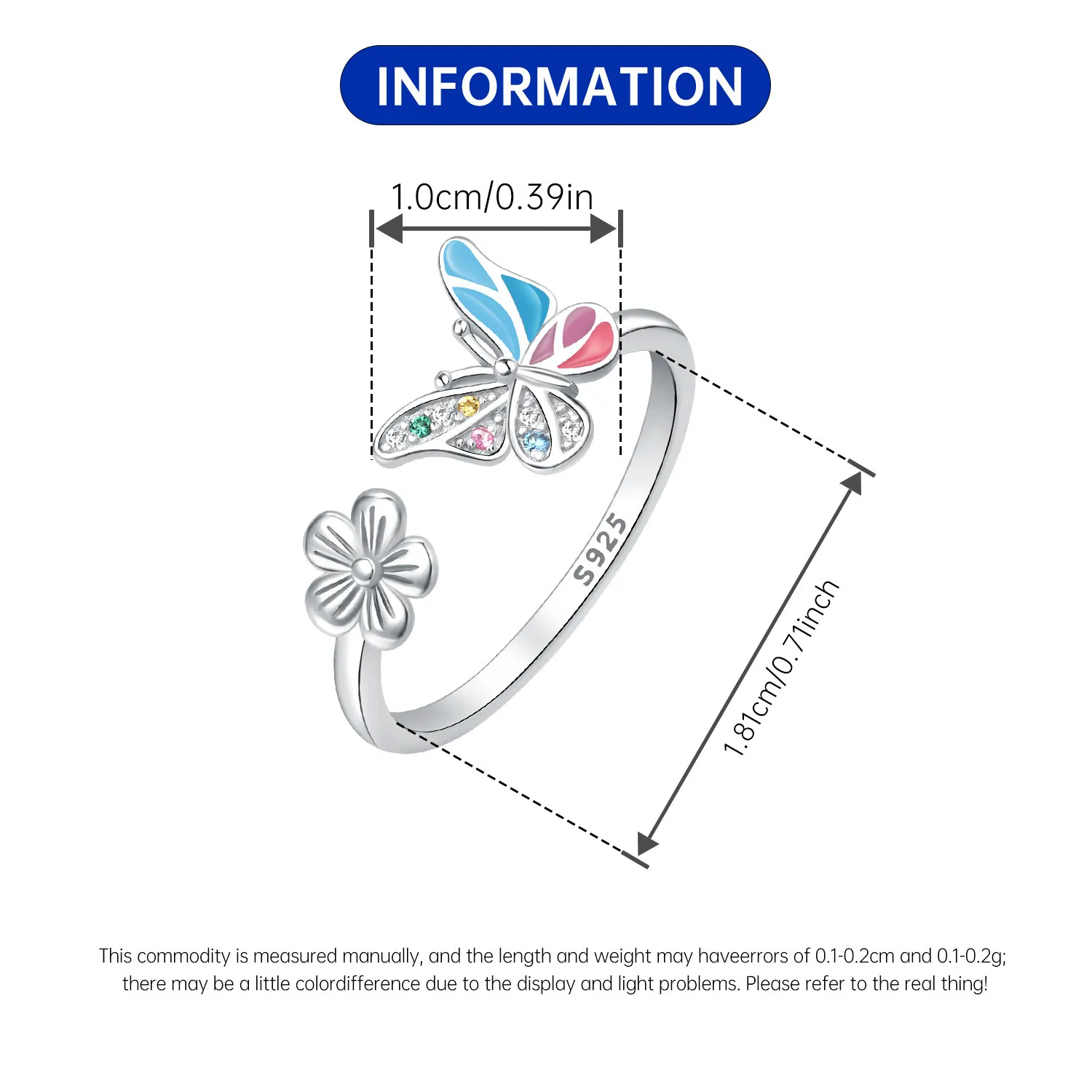 PANPOKI S925 فضة فراشة الحشرات زهرة افتتاح الدائري للنساء الأصلي البنصر مجوهرات هدايا الحفلات العصرية #6