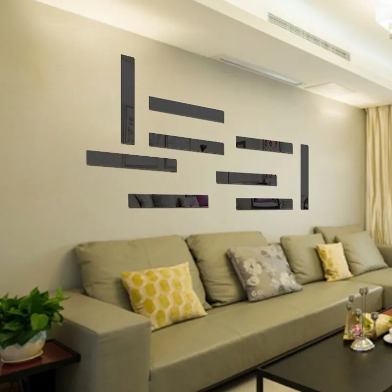 10Pcs DIY Mirror Tiles Ceiling Edge Mirror Strip Self-adhesive Acrylic Art Wall Tile Sticker 3D Wall Sticker Decor TV Background