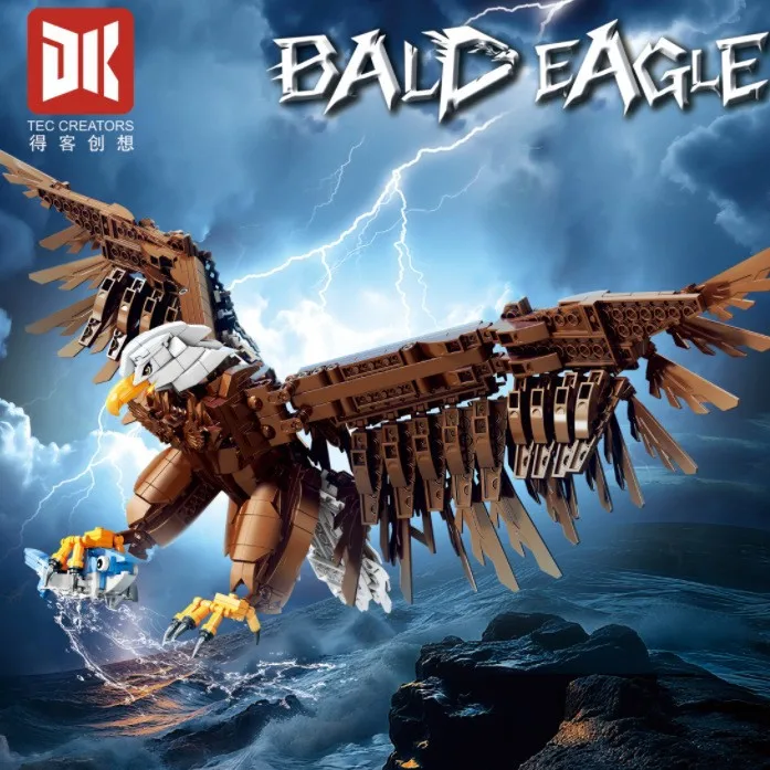 New Creative Animal Building Blocks MOC Bald Eagle Catch Fish Model Ornament Boys Toy Gift Educational Building Set for Kids