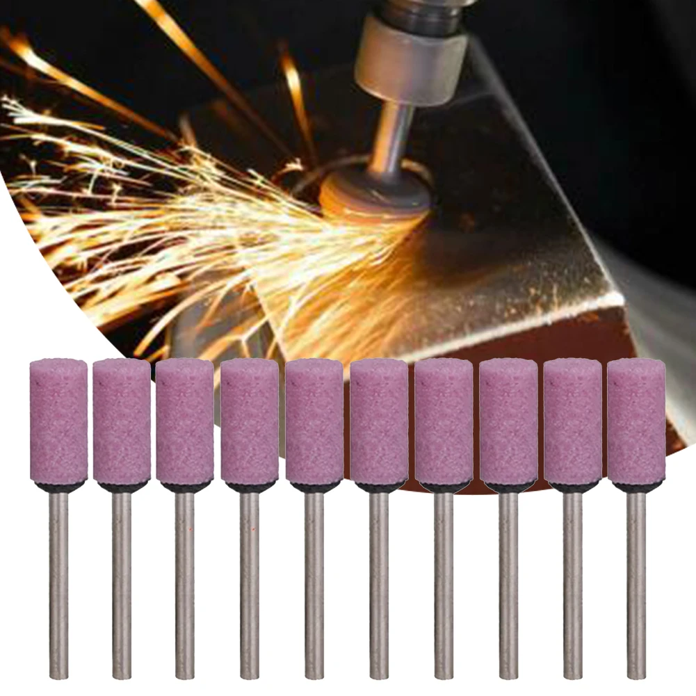 Abrasivo Pedra Montada Rebolo, Cilindro-Forma, Cabeça Rosa, Ferramentas Rotativas, Acessórios, 10 Pcs, Lot