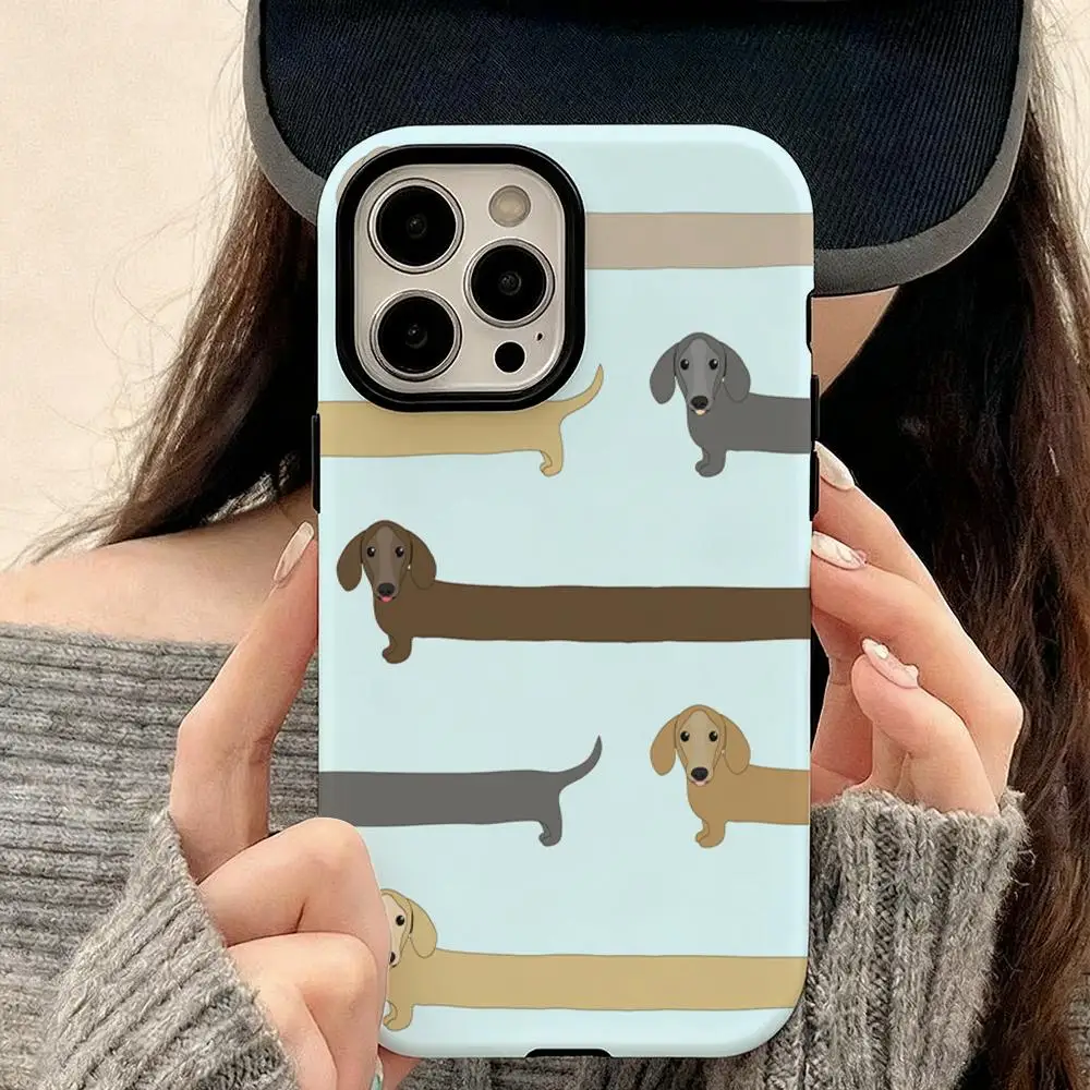 

Милый чехол для телефона с таксой для iPhone 17, 16, 15, 14, 13, 12 Pro Max Plus, глянцевый HD, двухслойная жидкая задняя пленка, твердый корпус