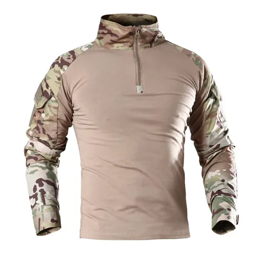 Imagen 2 del producto Camisetas tácticas para senderismo al aire libre para hombre, camisa de combate militar del ejército CP de camuflaje de manga larga para caza y escalada, ropa deportiva de algodón