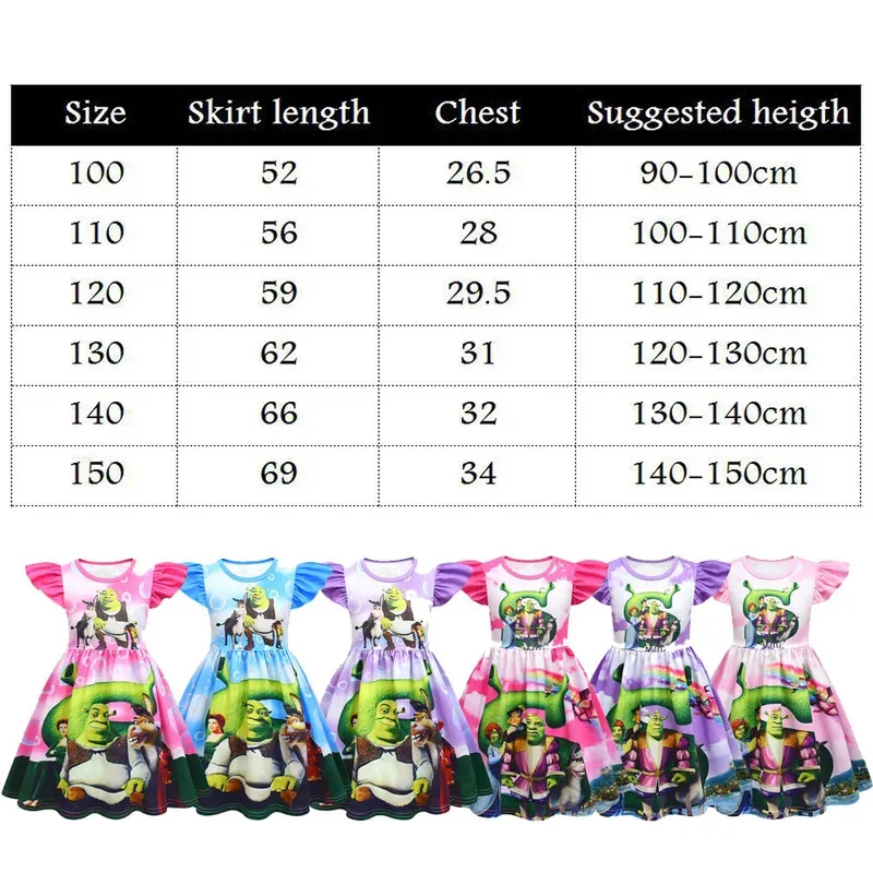 zz04zz12Shreks فستان الأطفال فيلم Shreks فيونا طباعة فساتين الأميرة الرسوم كاجوال ملابس الفتيات حفلة عيد ميلاد كرنفال Co