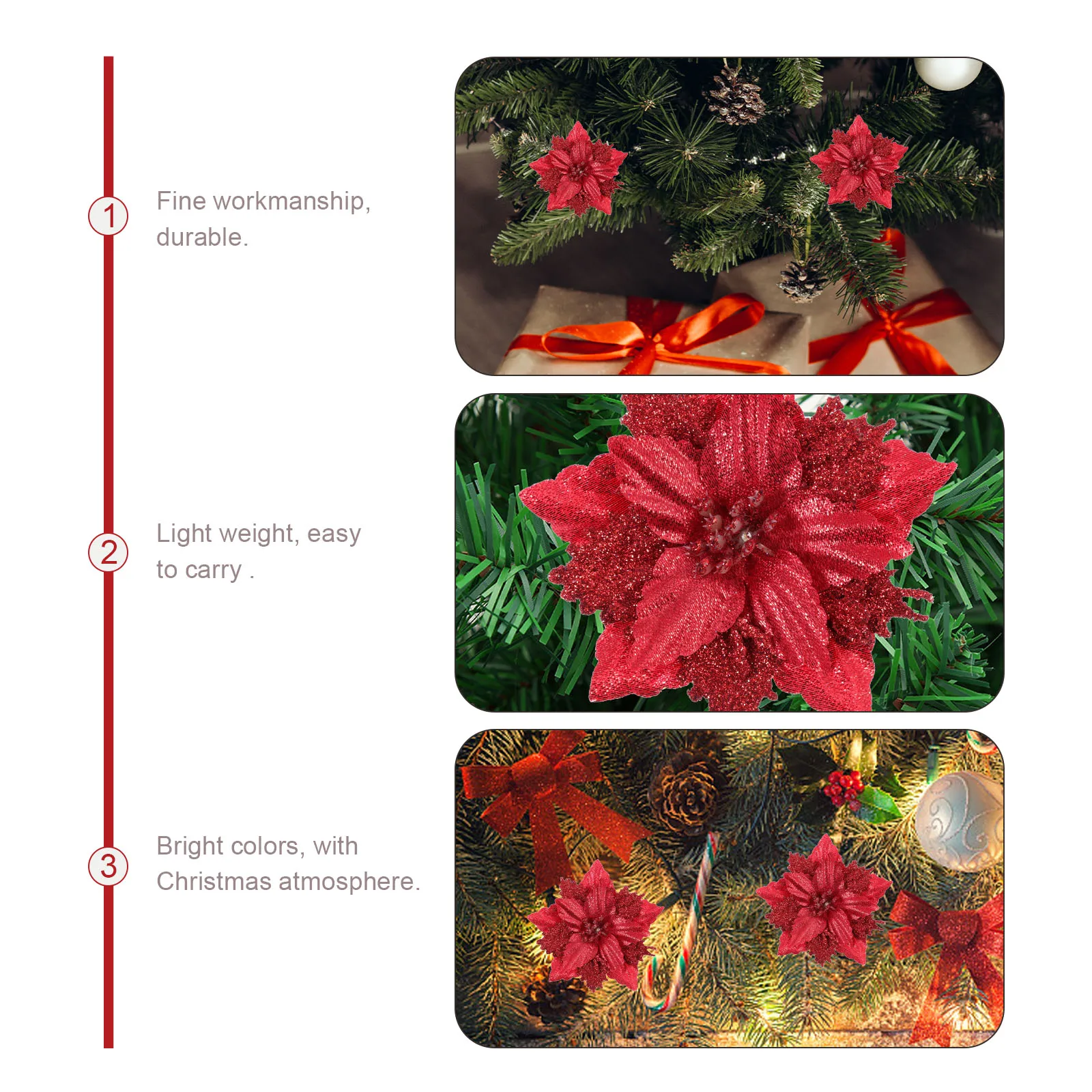 

8Pcs Christmas Flower Decoration Glitter Artificial Xmas Flowers Bright Xmas Tree Ornaments Party Accessory Party Flower Prop