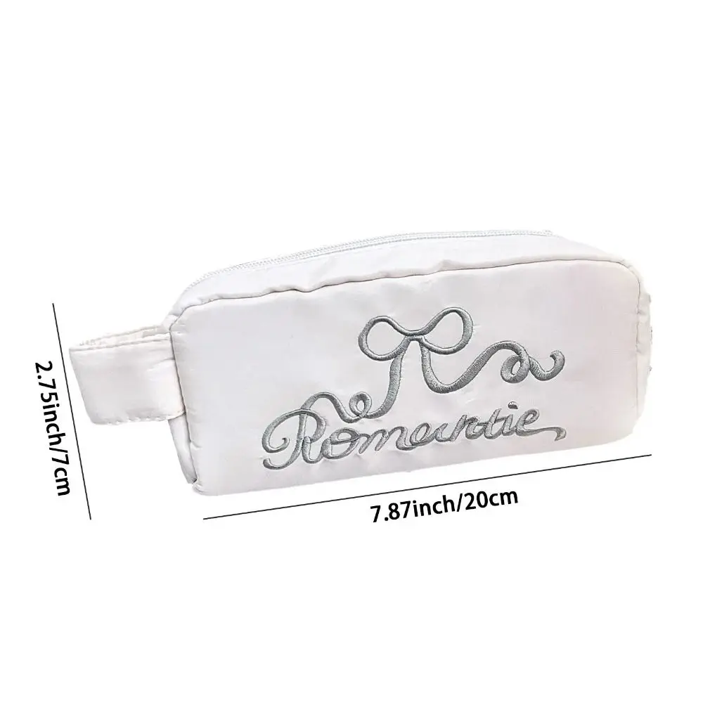 Portable Canvas Pen Bag Bow Embroidery Back To School Gift Stationery Bag Large Capacity Pencil Case Student
