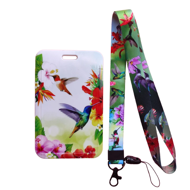 Hummingbirds Women\'s Name ID Business Badge Card Case Frame ABS Employee Case Cover Student Lanyard Name Card Holder