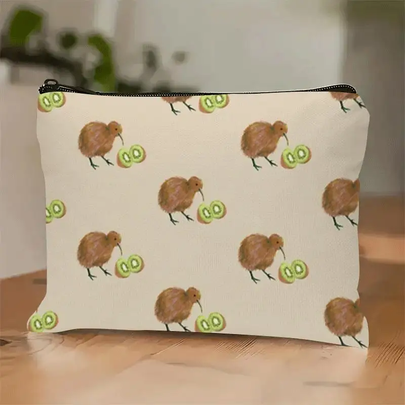 1 bolsa de maquillaje con diseño de kiwi y temática de la naturaleza, bolsa multifuncional con cremallera para mujer, bolsa para guardar joyas, organizador de viaje perfecto con cremallera, divertido regalo de cumpleaños