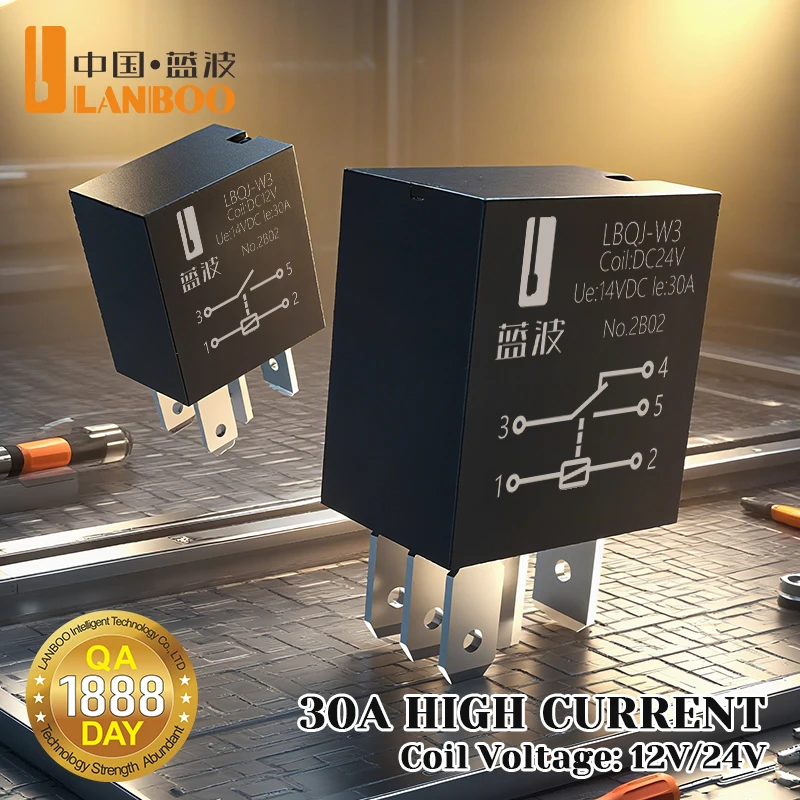 LANBOO Micro Automotive Violet Relay 12V/24V 30A 4PIN/5PIN 1NO/1NO1NC - Factory Supply for Electrical Systems