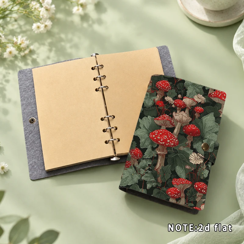 Vintage Red Mushroom Botanical Print Notebook Snap Button Journal A6 Diary Book Gift for Nature Lovers Birthday Present Scrapboo
