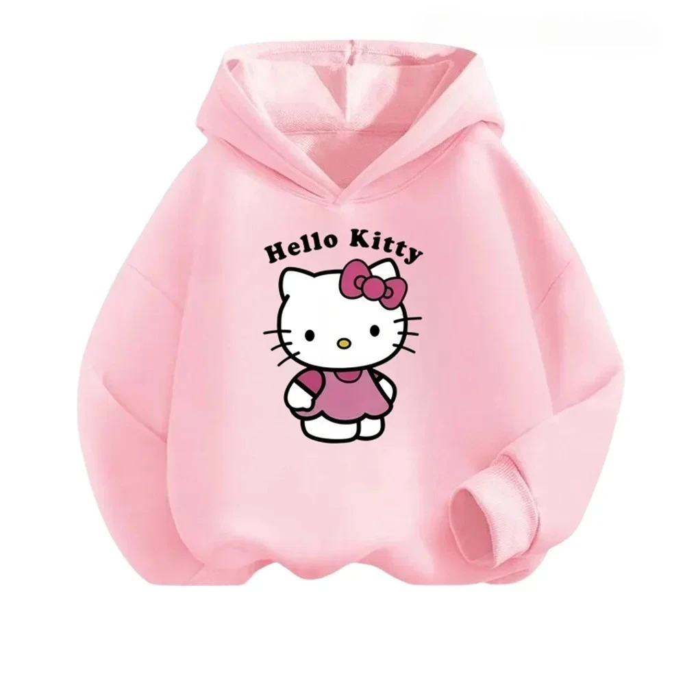 Felpa con cappuccio ampia a maniche lunghe spessa da donna autunno-inverno Hello Kitty adatta per gite/raccolte vestiti Hello Kitty