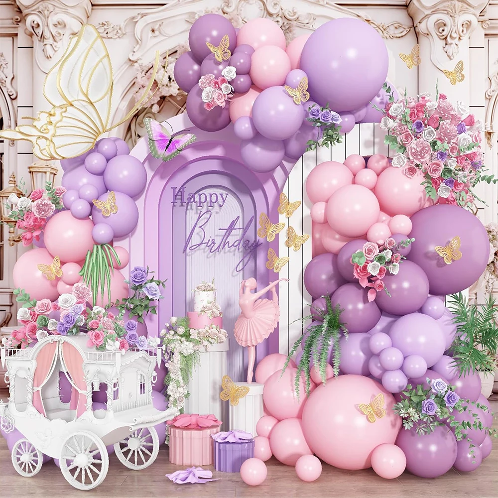 112-teiliges Lila und Rosa Latex-Ballon-Bogen-Girlanden-Set Geeignet für Geburtstagsfeiern Hochzeiten Valentinstag-Partydekoration