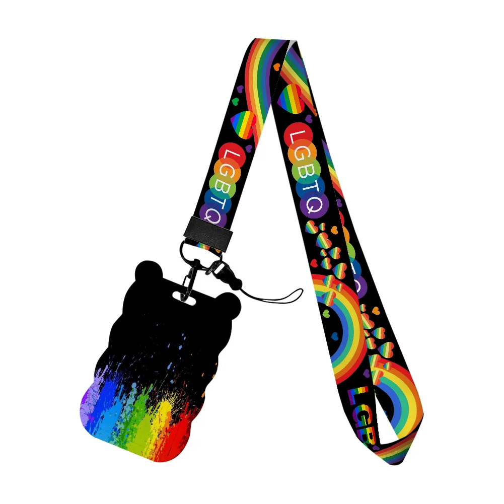 LGBTQ Pride Card Holder Neck Strap Glitter Acrylic Badge Reel Clip Waterproof Clear Window ID Badge Holder Heavy Duty Lanyard Fo
