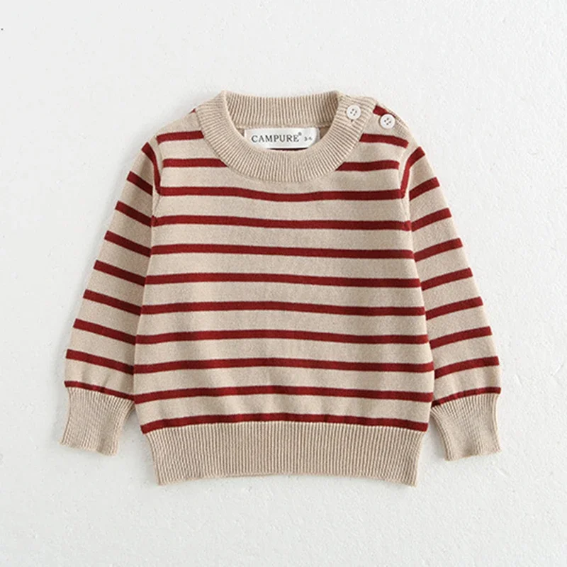2025 New Autumn Toddler Baby Boys Girl Knitting Pullover Tops Kids Long Sleeved Striped Pullover Sweater 0-3Yrs Children Clothes
