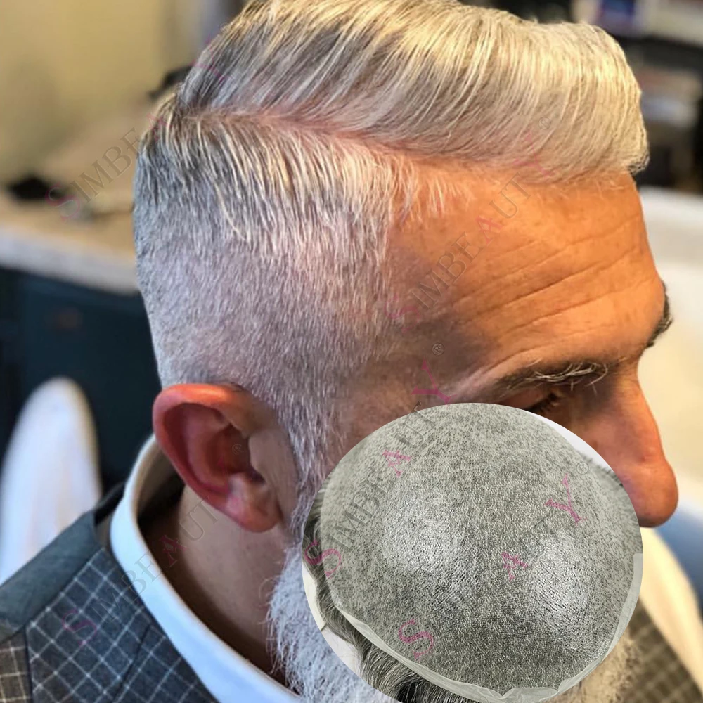 Light 80%Density 0.02mm Ultra Thin Skin Invisible Hairline  60R# 1B65 1B80 White Platinum Blonde Grey Black Men's Toupee System