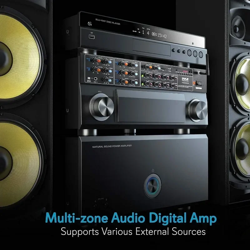 Hot Sellers.8-Channel Wireless Bluetooth Power Amplifier - 4000W Rack Mount Multi Zone Sound Mixer Audio Home Stereo Receiver.NE