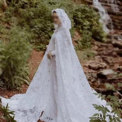 Ladies mopping the floor long lace wedding accessories cape long white ivory jacket handmade bride shawl cape  custom made veil