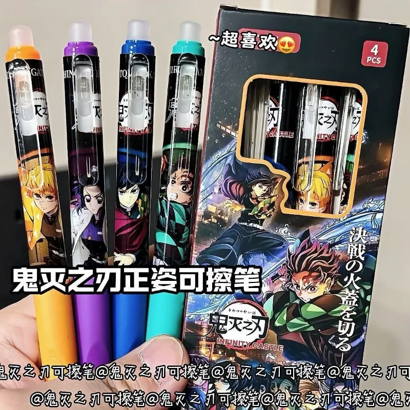 Cute Demon Slayer Kimetsu no Yaiba Thermal Erasable Pen 0.5mm Blue Black Ink Anime Character Gel Pen For School Writing Supplies