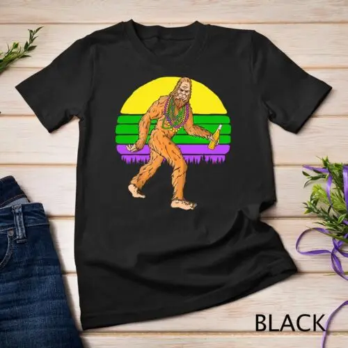 Mardi Gras Bigfoot Beads & Beer Sasquatch Fat Tuesday Funny Unisex T-shirt