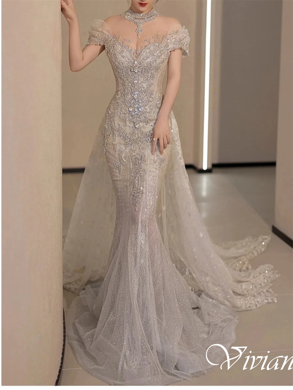 تخصيص الخامس الرقبة قبالة الكتف عالية الجودة زي العرائس طول الأرض لوحة قطار مساء فستان حورية البحر مثير رداء دي mariée