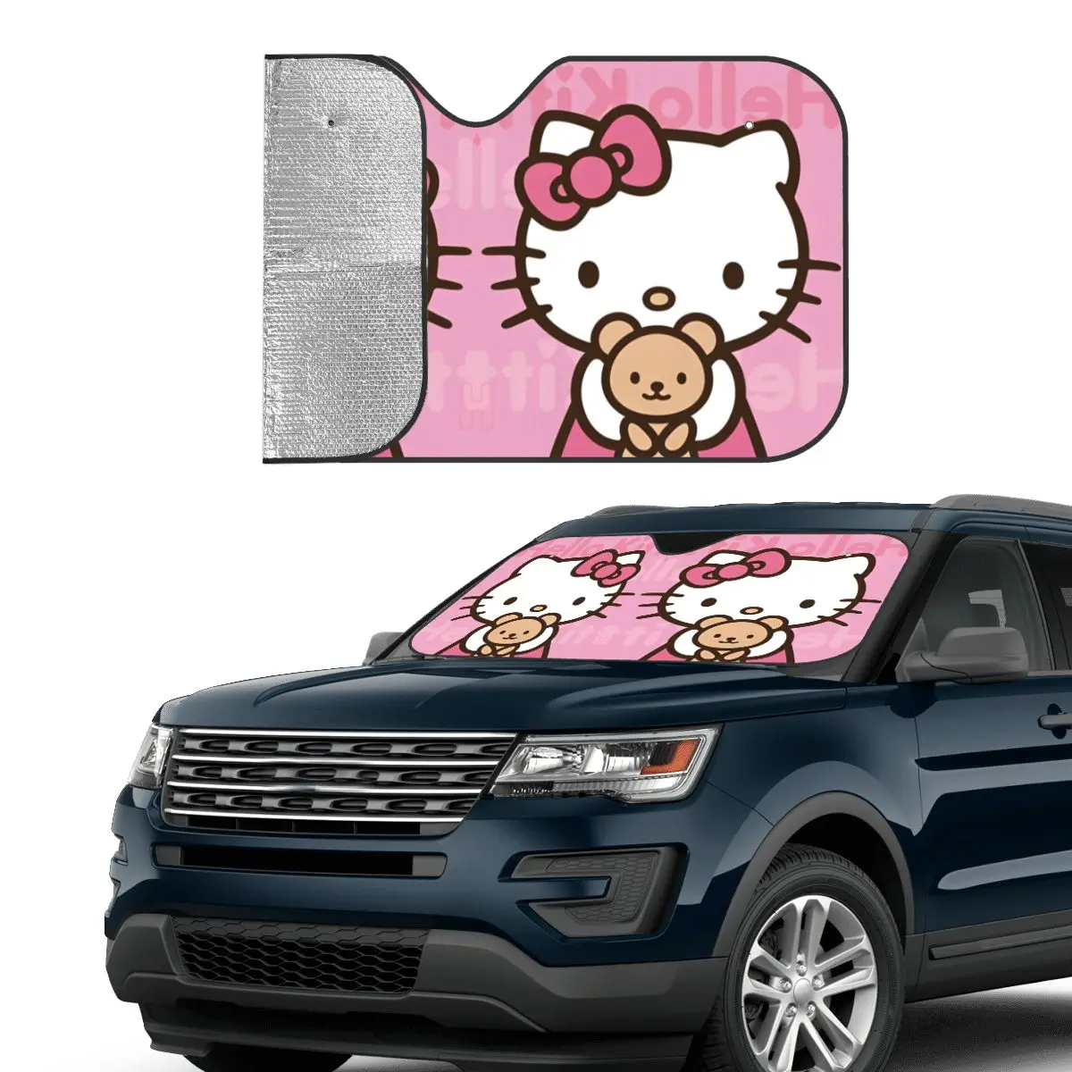 Hello Kitty Kawaii Cartoon Foldable Windshield Sunshade 70x130cm Foils Sunshade Visor Car-styling