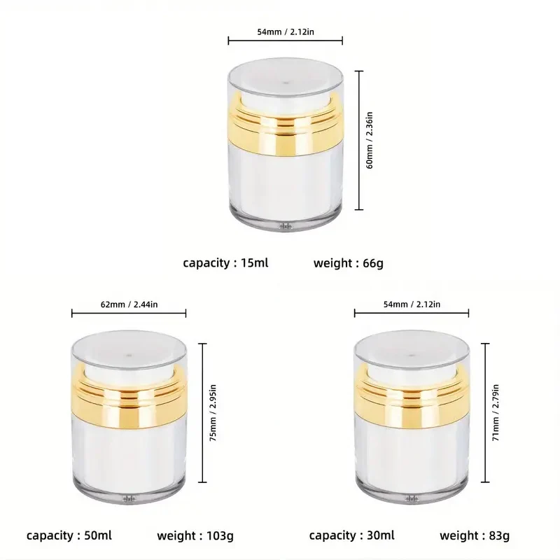15/30/50ML Empty Airless Pump Jar Refillable Creams Gels Lotions Dispenser Cream Jar Vacuum Bottle Push Down Pump Dispenser