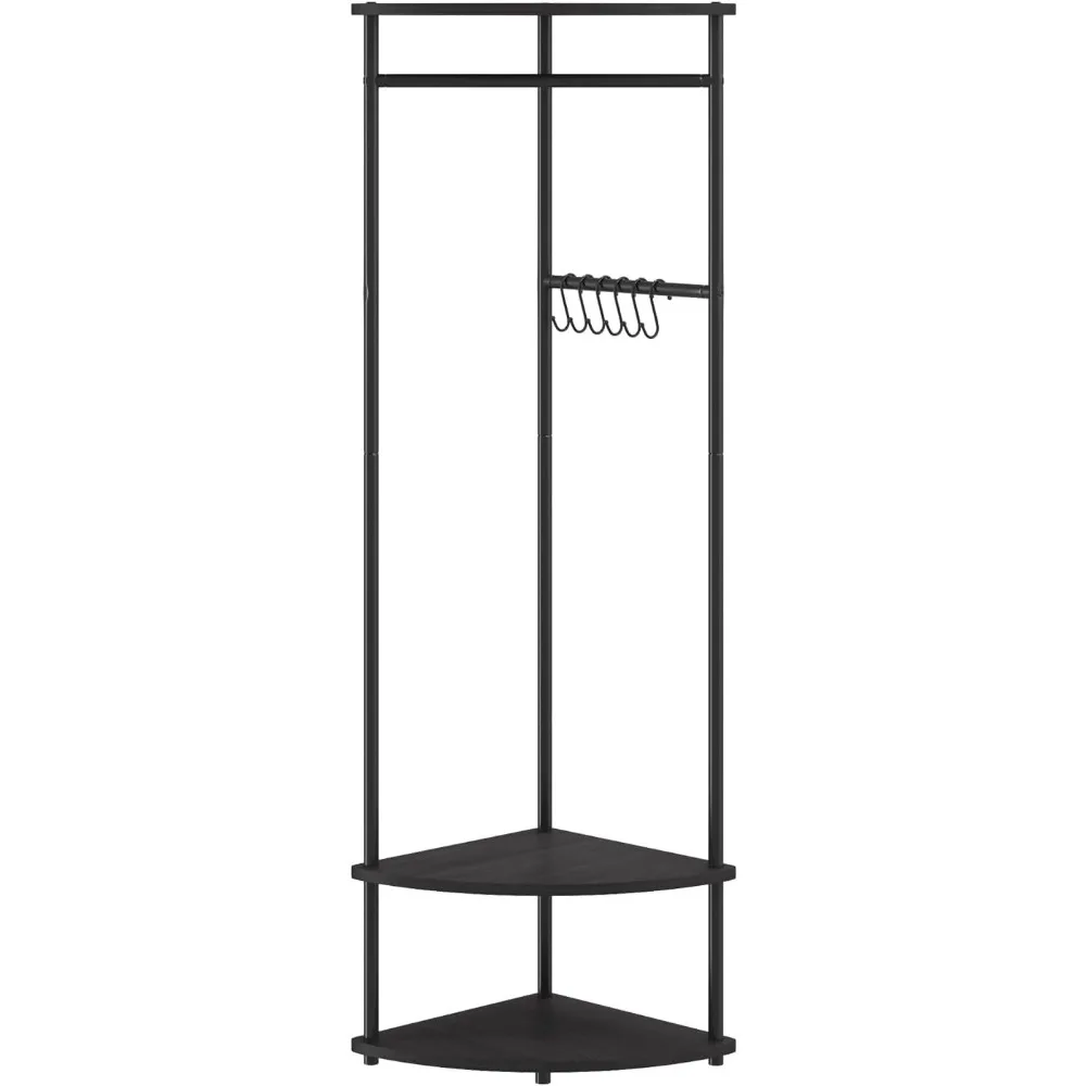 

Coat Rack with Shelves, Corner Hall Tree Clothes Rack, Entryway Coat Rack Freestanding with Movable Hooks for Clothes,