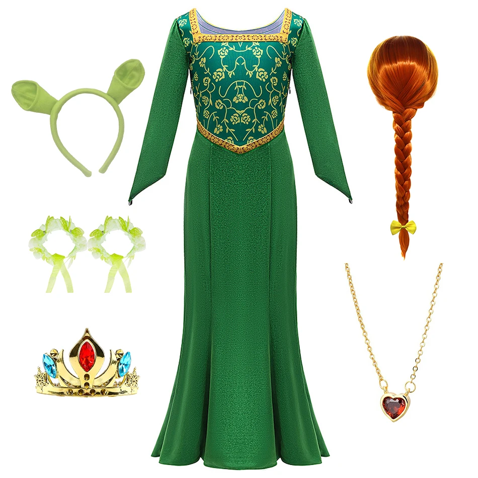 

Детское зеленое платье принцессы Фионы для девочек, карнавальная одежда на Хэллоуин, косплей, одежда с длинными рукавами, детская очаровательная одежда для дня рождения